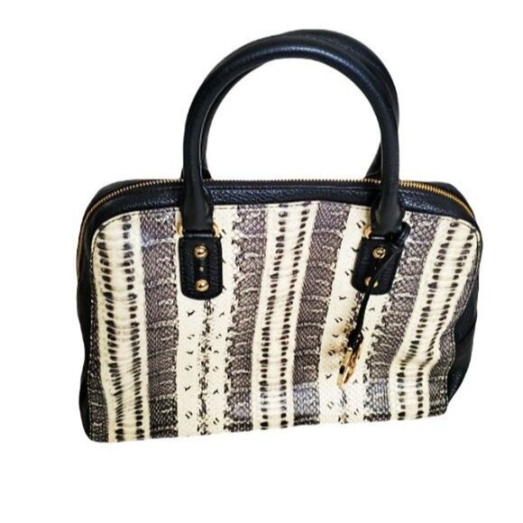 Michael Michael Kors SELMA Black/White Snake Print Leather Tote Bucket Handbag - Picture 4 of 15